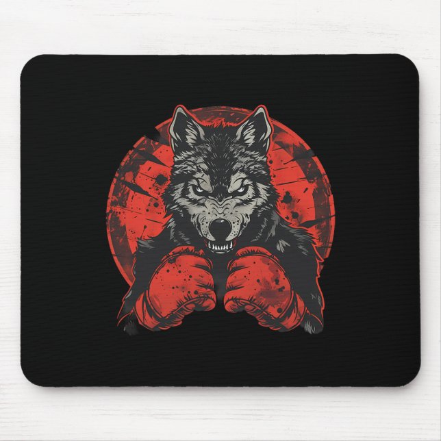 Boxender Wolf mit Boxhandschuhen Kickboxen Lustige Mousepad (Vorne)