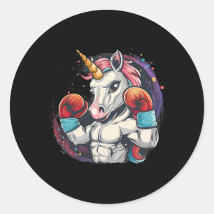 Boxendes Einhorn mit Boxhandschuhen Kickboxen Lust Runder Aufkleber