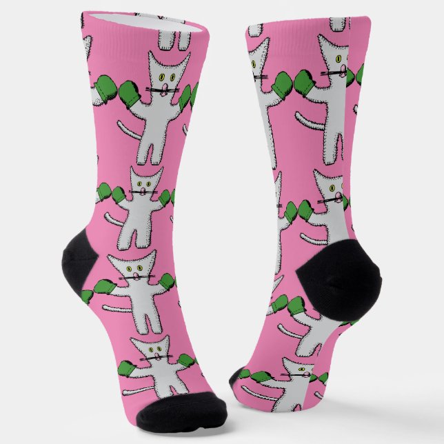 Boxendes Kätzchen mit Handschuhen Thunder_Cove Socken (Gewinkelt)