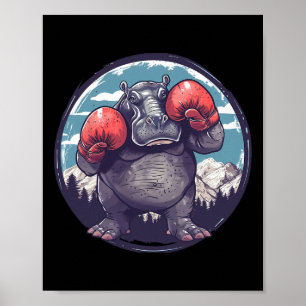 Boxendes Nilpferd mit Boxhandschuhen Kickboxen Lus Poster