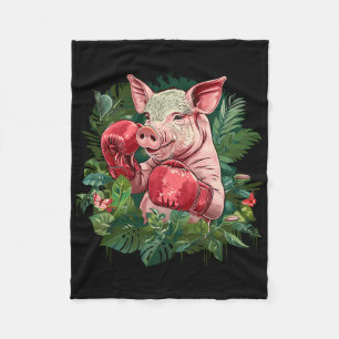 Boxendes Schwein mit Boxhandschuhen Kickboxen Lust Fleecedecke