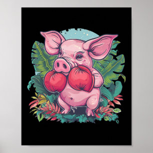 Boxendes Schwein mit Boxhandschuhen Kickboxen Lust Poster