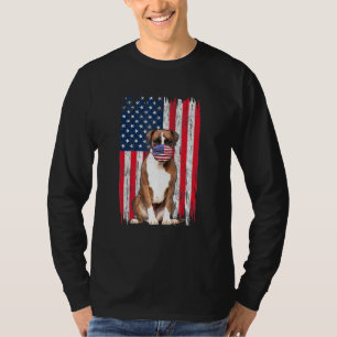 Boxer American Flag Hund trägt Gesichtsmaske 4. Ju T-Shirt