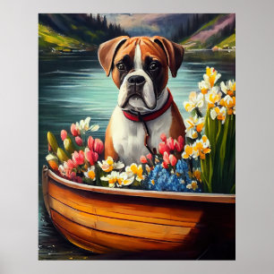 Boxer auf einem Paddle: Ein Landschaftliches Abent Poster