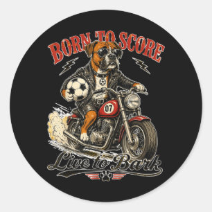 Boxer auf Motorrad liebt Fußball - Soccer Digor Runder Aufkleber