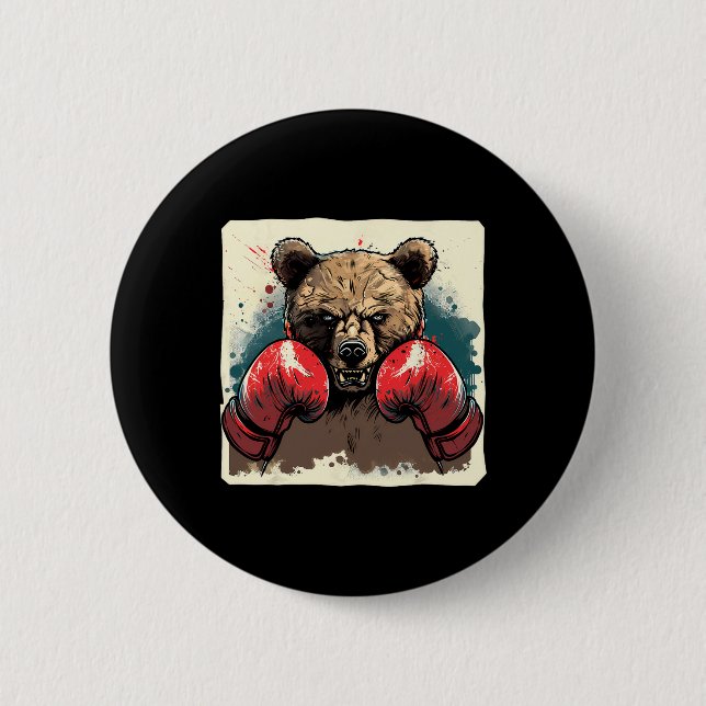 Boxer Bär mit Boxhandschuhen Kickboxing Funny Box Button (Vorderseite)
