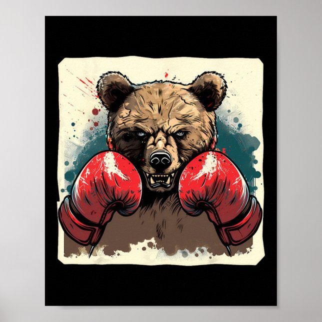 Boxer Bär mit Boxhandschuhen Kickboxing Funny Box Poster (Vorne)
