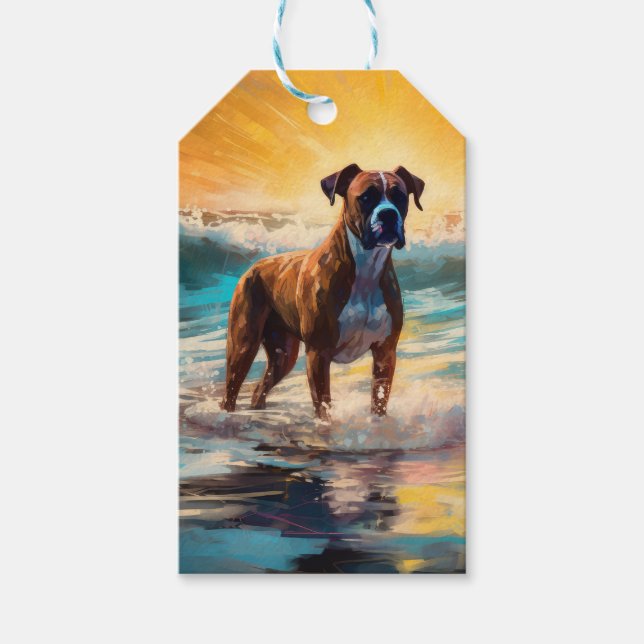 Boxer Beach Surfmalerei Geschenkanhänger (Vorderseite)