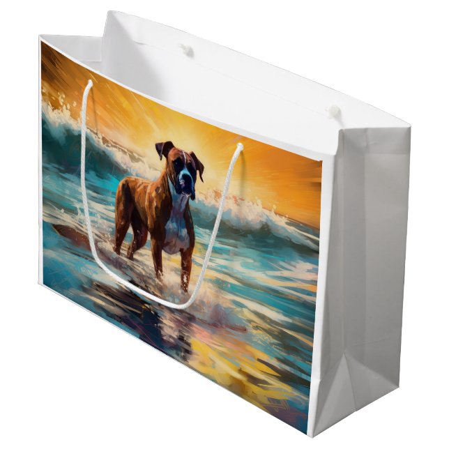 Boxer Beach Surfmalerei Große Geschenktüte (Vorderseite Schrägansicht)