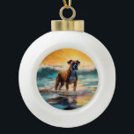Boxer Beach Surfmalerei Keramik Kugel-Ornament<br><div class="desc">Tauchen Sie ein in die spielerische Welt des Kaninchen-Abenteuers mit diesem faszinierenden Bild. Ein gepflegter Hund geht zu den Wellen und reitet geschickt auf einem sonnengeküssten Strand. Das lebendige Kunstwerk vereint wunderbar das Wesentliche der Erregung am Strand, während der Hund furchtlos auf den Wellen reitet und den Geist von Spaß...</div>