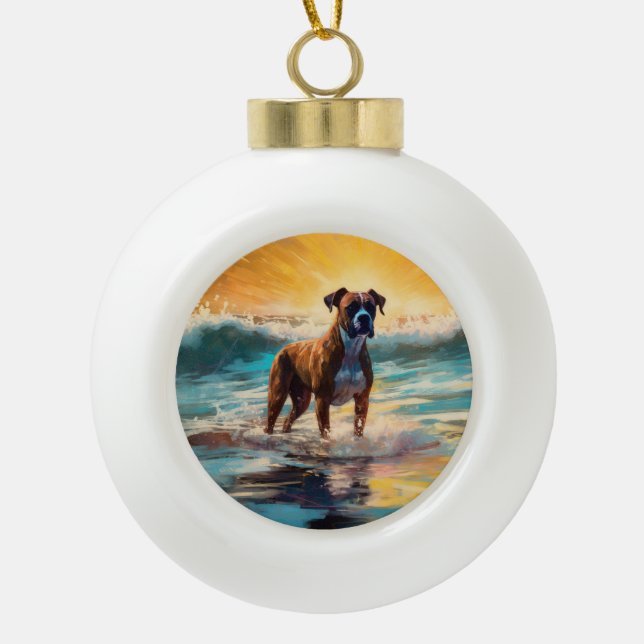 Boxer Beach Surfmalerei Keramik Kugel-Ornament (Vorderseite)