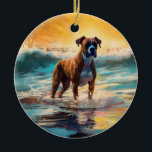 Boxer Beach Surfmalerei Keramik Ornament<br><div class="desc">Tauchen Sie ein in die spielerische Welt des Kaninchen-Abenteuers mit diesem faszinierenden Bild. Ein gepflegter Hund geht zu den Wellen und reitet geschickt auf einem sonnengeküssten Strand. Das lebendige Kunstwerk vereint wunderbar das Wesentliche der Erregung am Strand, während der Hund furchtlos auf den Wellen reitet und den Geist von Spaß...</div>