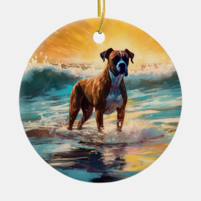 Boxer Beach Surfmalerei Keramik Ornament (Vorne)