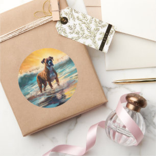 Boxer Beach Surfmalerei Runder Aufkleber