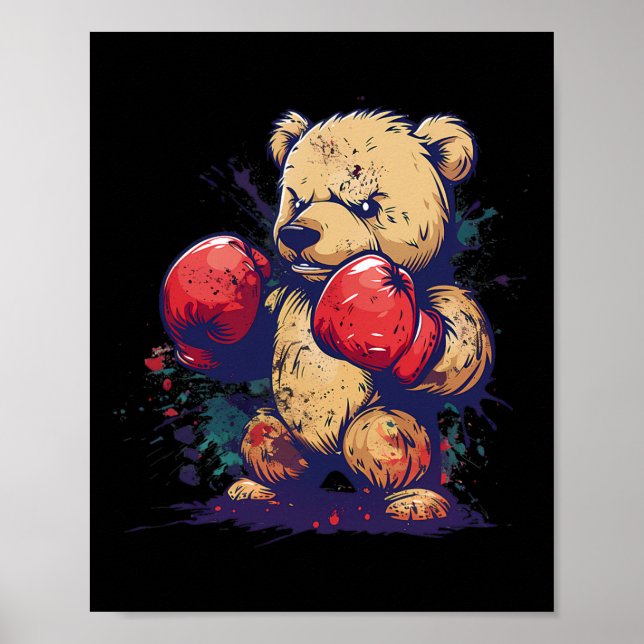 Boxer Bear With Boxing Gloves Kickboxing Funny Box Poster (Vorne)