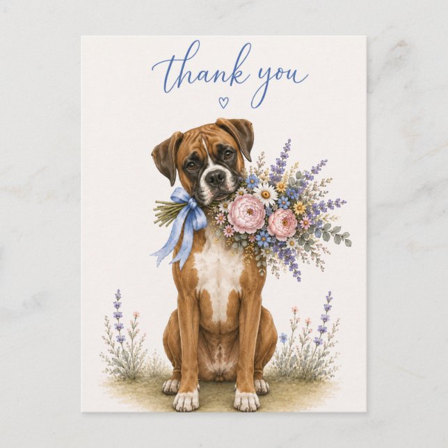 Boxer Blumenstrauß Dankeschön Postkarte (Vorderseite)