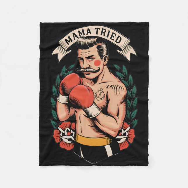 Boxer Boxing American Traditional Tattoo Art Flash Fleecedecke (Vorderseite)