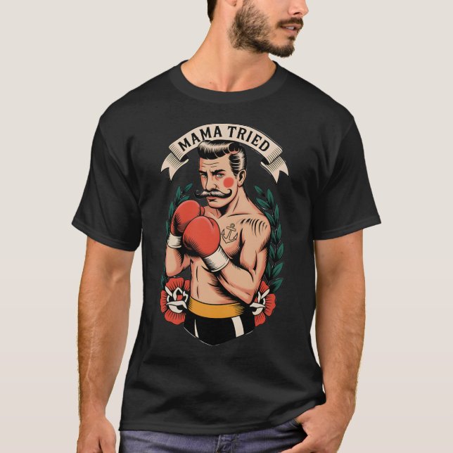 Boxer Boxing American Traditional Tattoo Art Flash T-Shirt (Vorderseite)