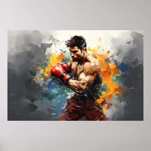 Boxer Boxing Sport Malerei Abstrakte Art Deco Poster (Vorne)