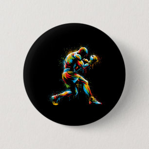Boxer Boxring Colorful Sport Kickboxer Trainer Button