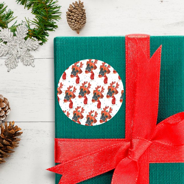 Boxer Breed Watercolor Dog Muster Sterne Weihnacht Runder Aufkleber (Von Creator hochgeladen)