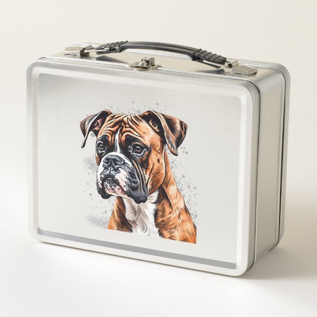 Boxer Buddy Portable Foto-Realistic Dog Design Metall Brotdose (Vorderseite)