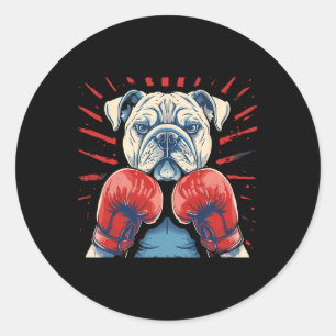 Boxer Bulldog mit Boxhandschuhen Kickboxing Funny Runder Aufkleber