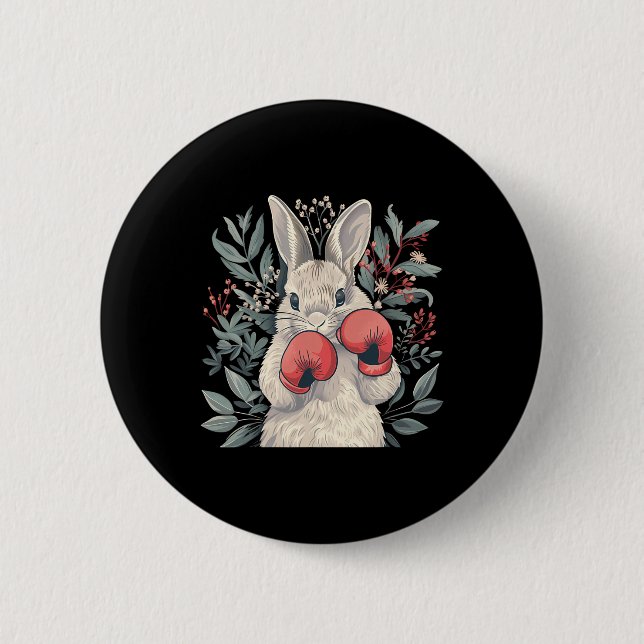 Boxer Bunny mit Boxhandschuhen Kickboxen Lustiges  Button (Vorderseite)