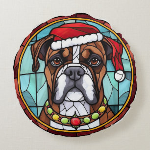 Boxer Buntglas Weihnachten Rundes Kissen