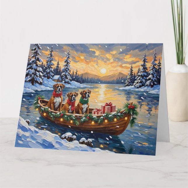Boxer Christmas Boat Holiday Karte (Vorderseite)
