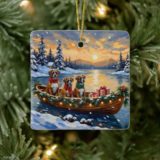 Boxer Christmas Boat Holiday Keramikornament (Baum)