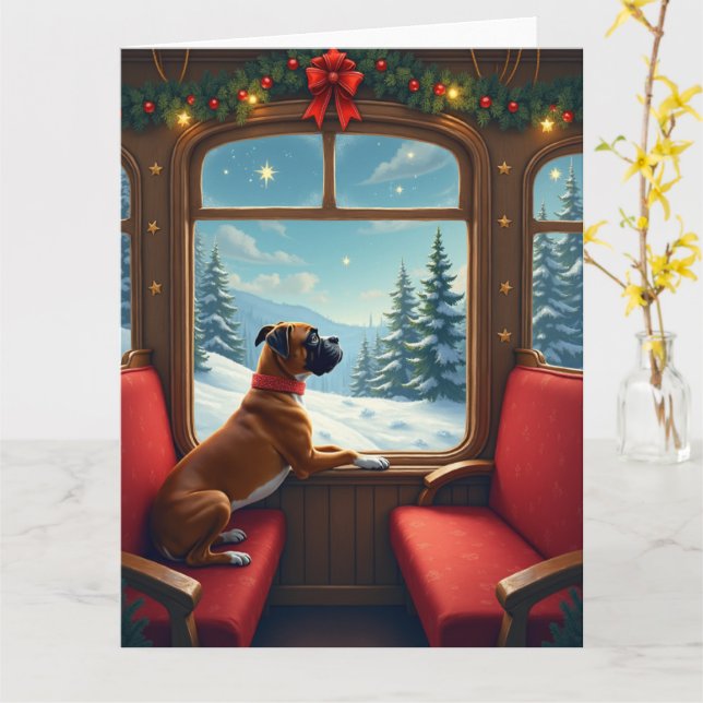 Boxer Christmas Eve Train Ride Painting Karte (Gelbe Blume)