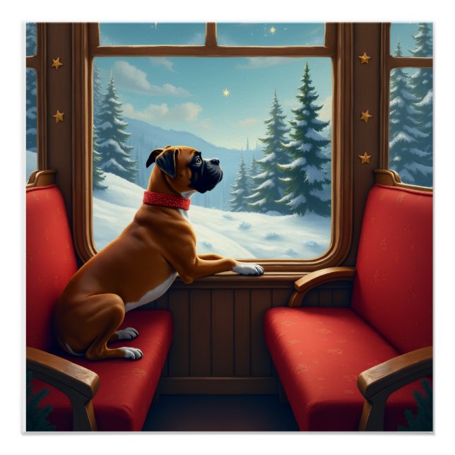 Boxer Christmas Eve Train Ride Painting Poster (Vorderseite)