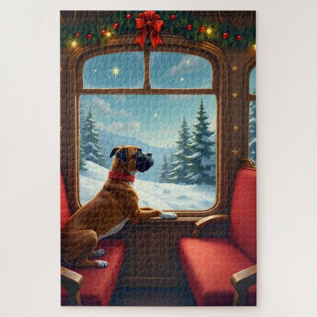 Boxer Christmas Eve Train Ride Painting Puzzle (Vertikal)