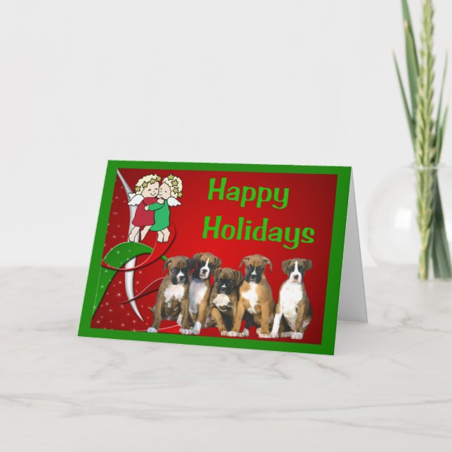 Boxer Christmas Little Angels Grußkarte Feiertagskarte (Vorderseite)