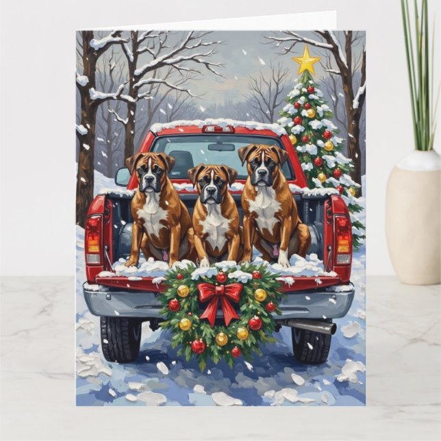 Boxer Christmas Red Truck Holiday Karte (Vorderseite)
