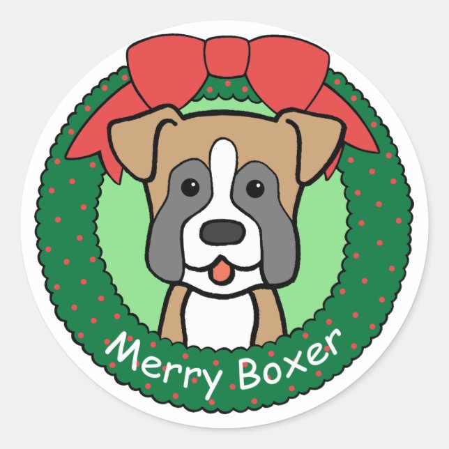 Boxer Christmas Runder Aufkleber (Vorderseite)