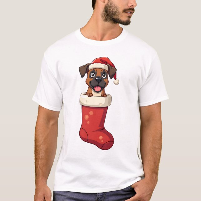 Boxer Christmas Stocking T-Shirt (Vorderseite)