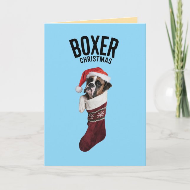 Boxer Christmas Strumpf Feiertagskarte (Vorderseite)