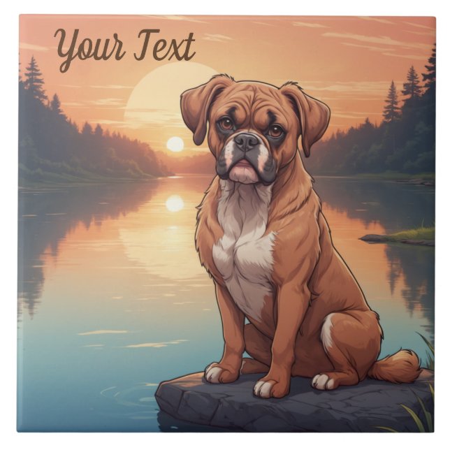Boxer Dog am See Fliese (Vorderseite)