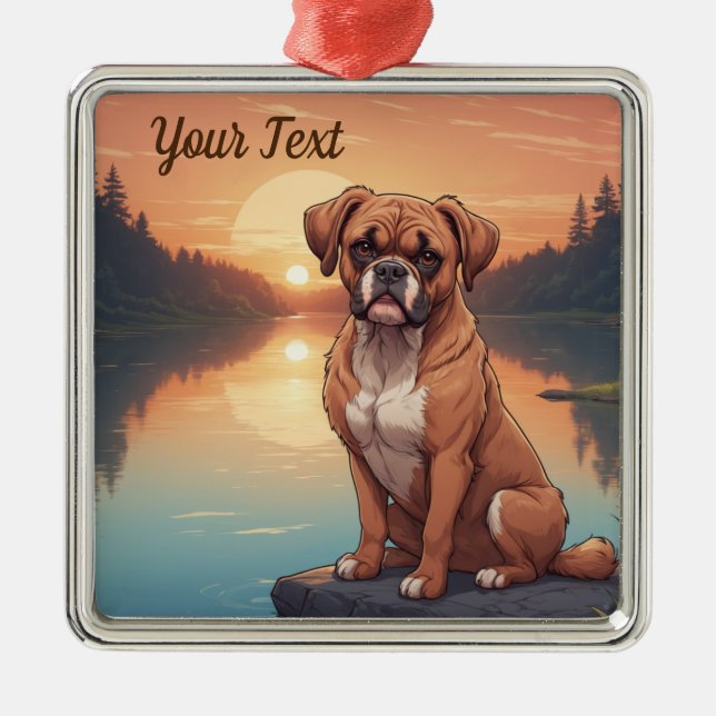 Boxer Dog am See Ornament Aus Metall (Vorne)