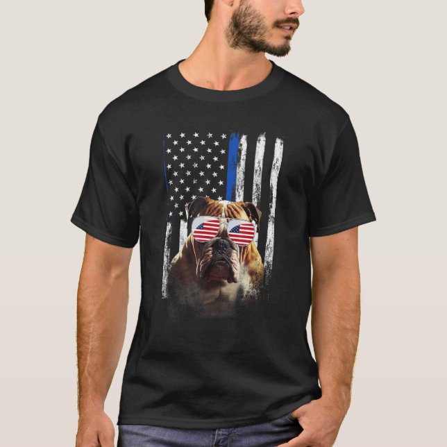 Boxer Dog American Flag Patriotic Boxer Dog 4th Of T-Shirt (Vorderseite)