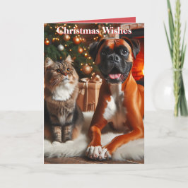 Boxer Dog and Cat Christmas Feiertagskarte