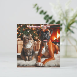 Boxer Dog and Cat Christmas Feiertagskarte