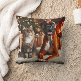 Boxer Dog and Cat Christmas Kissen