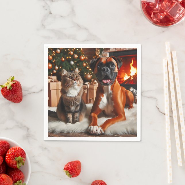 Boxer Dog and Cat Christmas Serviette (Beispiel)