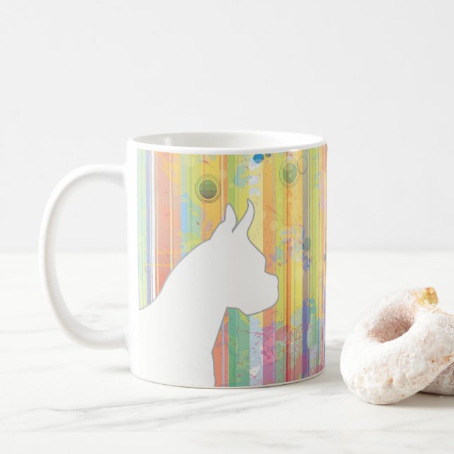 Boxer Dog Anpassbare Aquarell-Silhouette Tasse (Mit Donut)