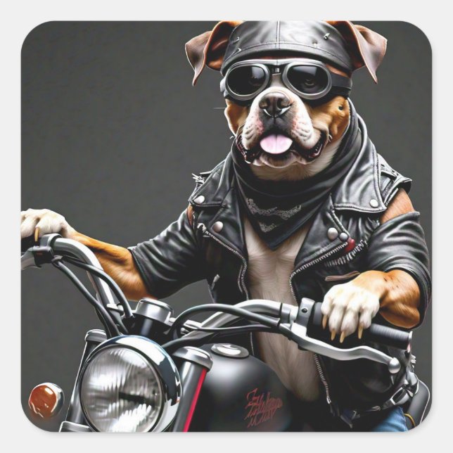 Boxer Dog auf Motorradaufkleber Quadratischer Aufkleber (Vorderseite)