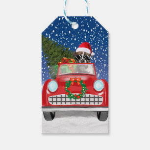 Boxer Dog Autofahren Auto in Schneeschweihnacht Geschenkanhänger