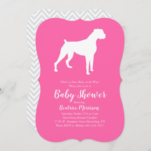 Boxer Dog Baby Dusche Pink Girl Einladung (Vorne/Hinten)